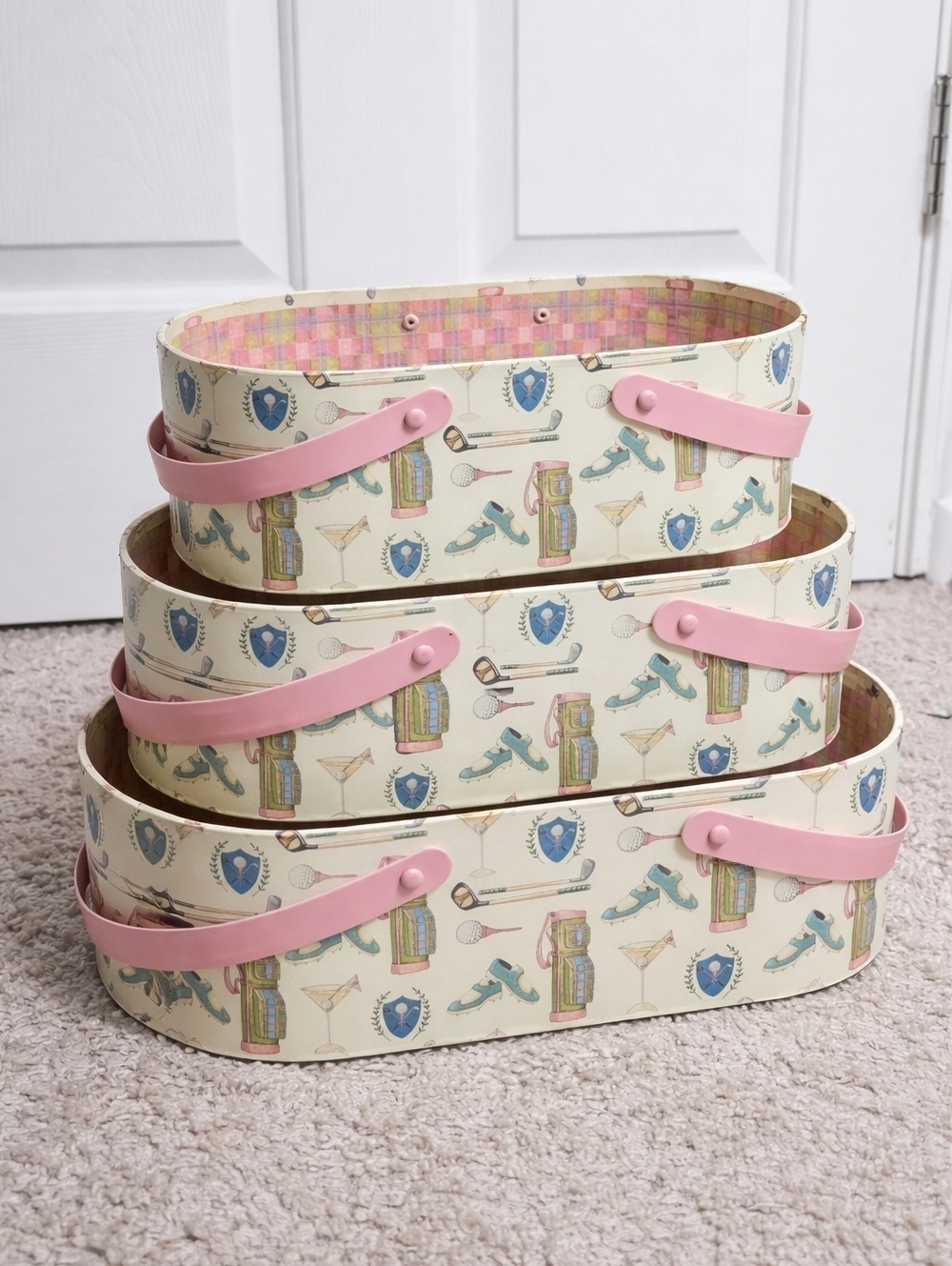 Bob's Boxes by Lang Primative Pink Golf Par Four Nesting Basket/Box with Handles